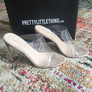 PrettyLittleThing Nude Clear High Flat Heel Mule